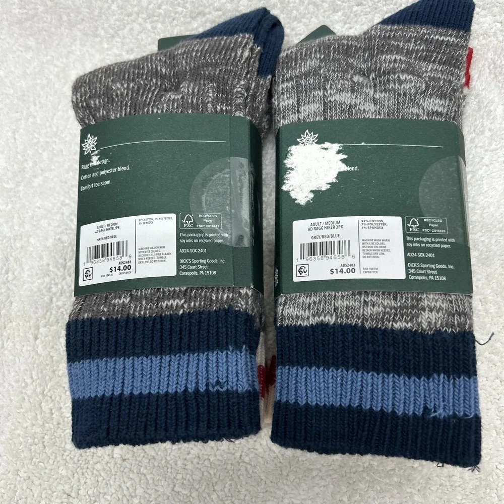 Alpine Design Womens Size M 5-10 4 Pair Red Gray Ragg Hiker Crew Socks